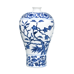 Lot 28: Blue and White Vase with Pine, Bamboo, and Plum Blossom Design 青花松竹梅纹梅瓶 - Image 1
