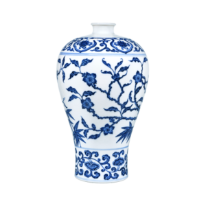 Lot 28: Blue and White Vase with Pine, Bamboo, and Plum Blossom Design 青花松竹梅纹梅瓶 - Image 2