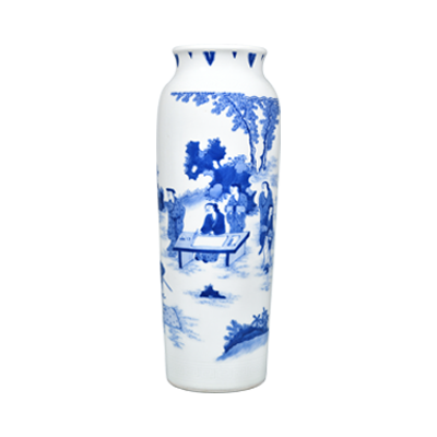 Lot 31: Blue and White Cylindrical Vase 青花人物纹筒瓶