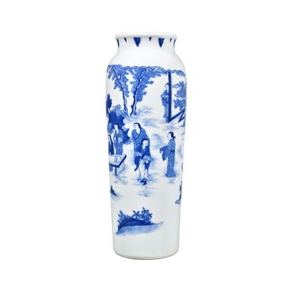 Lot 31: Blue and White Cylindrical Vase 青花人物纹筒瓶