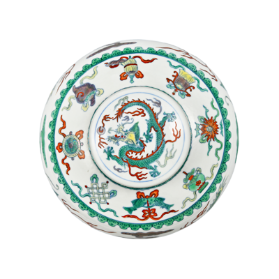Lot 34: Doucai Covered Jar with Dragon Design 斗彩龙纹盖罐