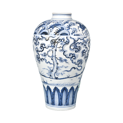 Lot 36: Blue and White Vase with Visiting Friend Design 青花携琴访友纹梅瓶