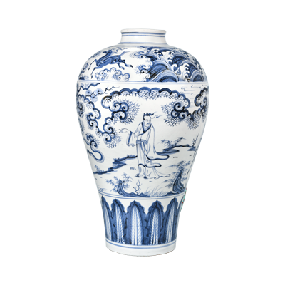 Lot 36: Blue and White Vase with Visiting Friend Design 青花携琴访友纹梅瓶