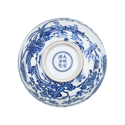 Lot 38: Blue and White Bowl with Ladies Design 青花仕女纹碗
