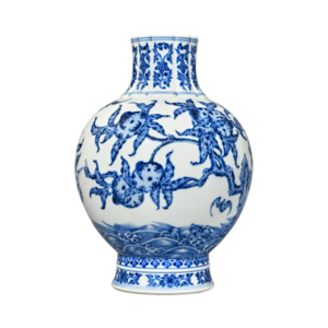 Lot 39: Blue and White Pomegranate-shaped Vase with "Blessed Mountain and Longevity Sea" Design 青花福山寿海图石榴尊 - Image 2