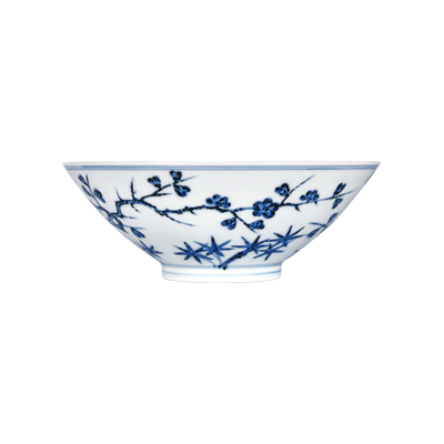 Lot 41: Blue and White Bowl with the "Three Friends of Winter" Motif 青花岁寒三友纹碗