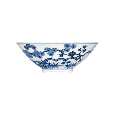 Lot 41: Blue and White Bowl with the "Three Friends of Winter" Motif 青花岁寒三友纹碗