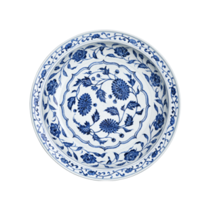 Lot 43: Large Blue and White Dish with Floral Design 青花花卉纹大盘 - Image 1