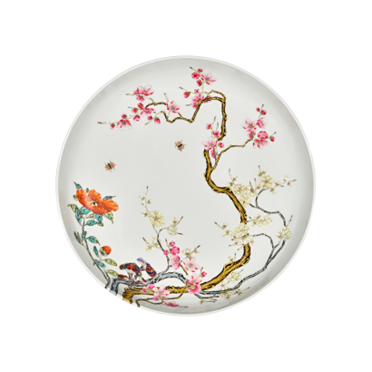 Lot 49:  Famille Rose Dish with Lingzhi and Plum Blossom Design 粉彩灵芝梅花纹盘