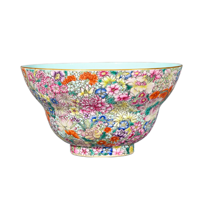 Lot 51: Famille Rose Bowl with Dense Floral Design 粉彩繁花地折腰碗