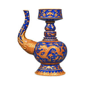 Lot 52: Blue Gold Bumpa Ewer with Cloud and Dragon Design 蓝地描金云龙纹贲巴壶 - Image 1