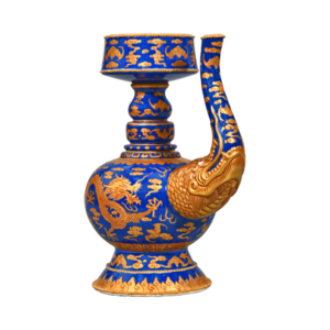 Lot 52: Blue Gold Bumpa Ewer with Cloud and Dragon Design 蓝地描金云龙纹贲巴壶 - Image 2