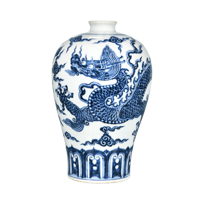 Lot 53: Blue and White Plum Vase with Dragon and Cloud Design 青花云龙纹梅瓶