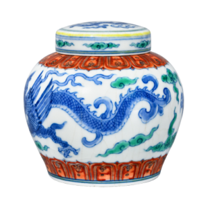 Lot 54: Doucai Jar with Ying Dragon Design 斗彩应龙纹天字罐 - Image 1