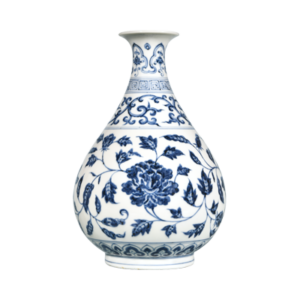 Lot 55: Blue and White Yuhuchun Vase with Intertwined Floral Design 青花缠枝花卉纹玉壶春瓶 - Image 1
