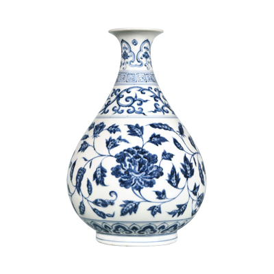 Lot 55: Blue and White Yuhuchun Vase with Intertwined Floral Design 青花缠枝花卉纹玉壶春瓶
