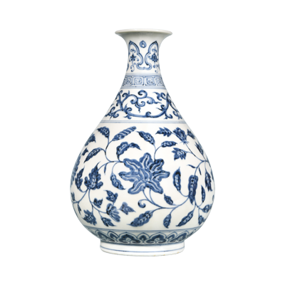 Lot 55: Blue and White Yuhuchun Vase with Intertwined Floral Design 青花缠枝花卉纹玉壶春瓶