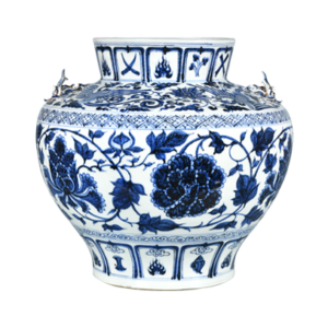 Lot 59: Blue and White Jar with Peony and Phoenix Design 青花牡丹凤纹双耳罐 - Image 1