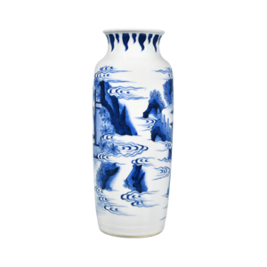 Lot 60: Blue and White Cylindrical Vase with Design Symbolising Blessings 青花祈福图筒瓶 - Image 2