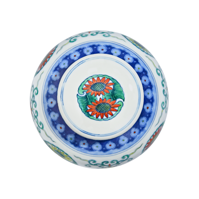 Lot 65: Doucai Covered Jar with Chrysanthemum Medallion Design 斗彩团菊纹盖罐